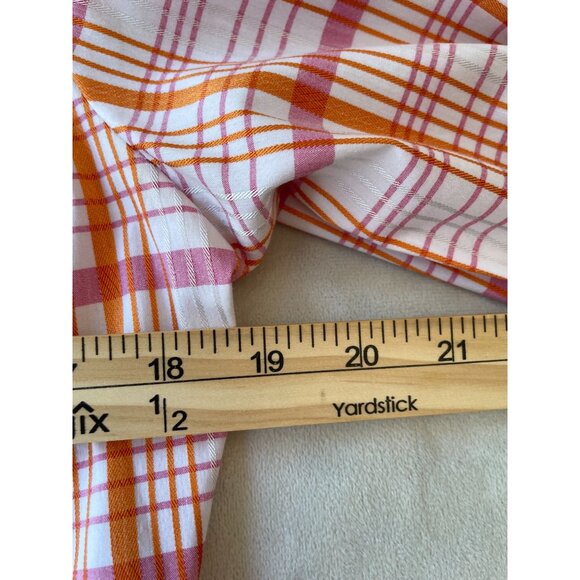 Sharagano Womens Ruffled Retro Madras Plaid Button Shirt M Preppy Cottagecore - Picture 3 of 10